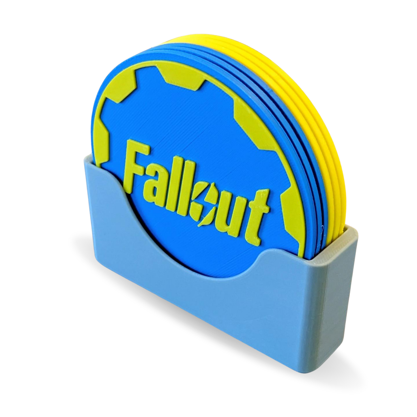 Vault-Tec Fallout Coaster Set with Holder - Pipboy - Nuka Cola - Merchanside - Protect Your Furniture from The Wasteland - Made in USA