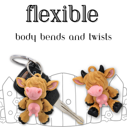 Flexible Highland Cow Key Ring - Cute Car Accessories for Women, Keychain Accessories, and Car Decor