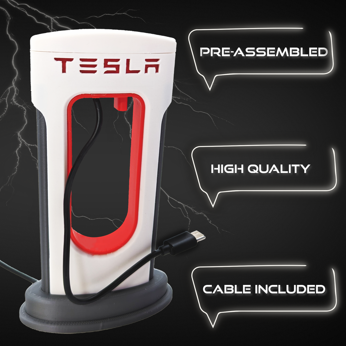 Tesla Desktop Supercharger Replica Charging Station Accessories | USB-C Compatible for Android and iPhone | includes USB-C Cable | Made in USA for Tesla Enthusiasts | Preassembled