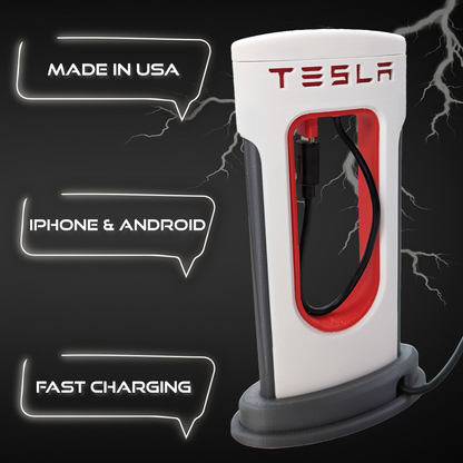 Tesla Desktop Supercharger Replica Charging Station Accessories | USB-C Compatible for Android and iPhone | includes USB-C Cable | Made in USA for Tesla Enthusiasts | Preassembled