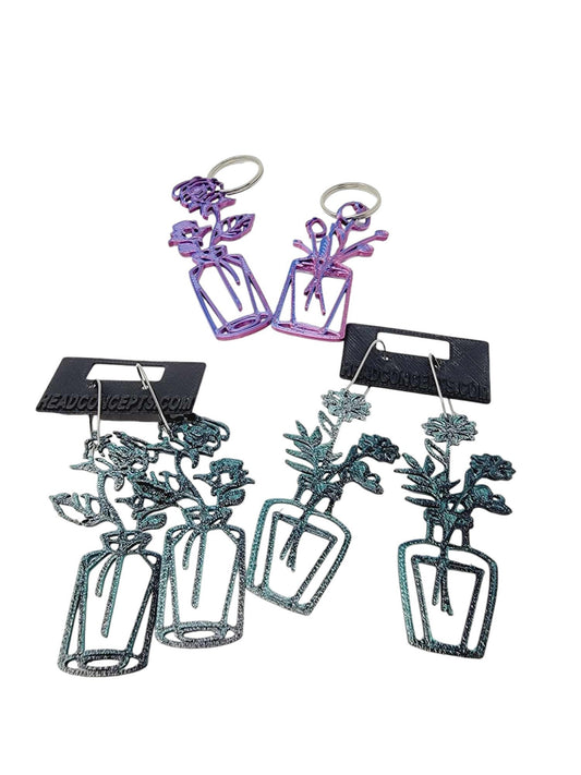 Flower Vase Earring and Keychain