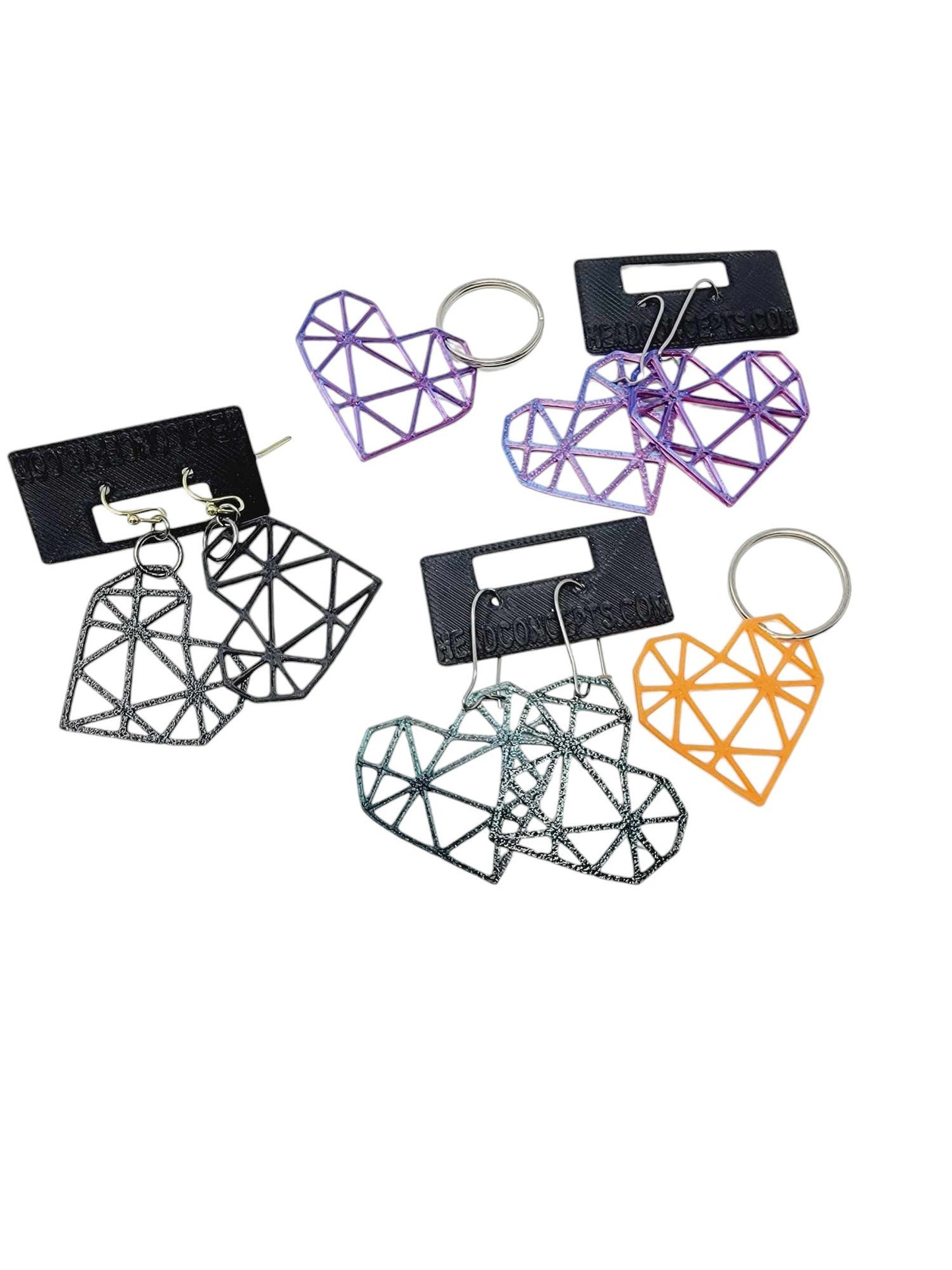 Geometric Heart Earrings and Keychain